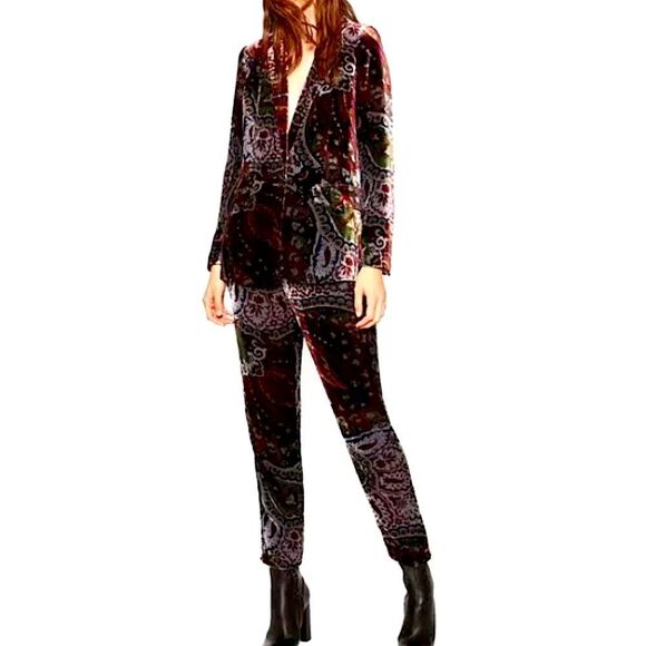 ZARA Velvet Suit Silk Blazer & Pants Set Size S • BLOGGER FAVORITE • RARE • - Picture 3 of 16